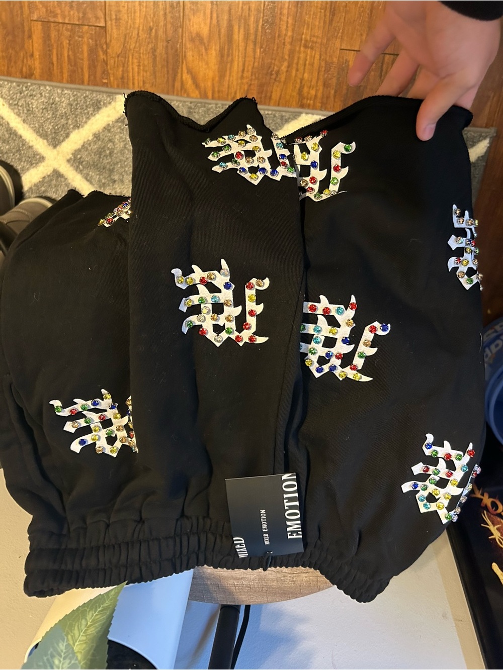 Men's Black Hybrid Shorts with Multicolor Crystal Embellishments